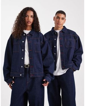 Collusion Circular Design Collection Boxy Denim Jacket - Blue