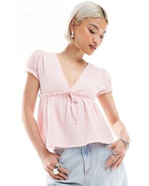 Miss Selfridge Top Estilo Babydoll De Punto Texturizado Rugoso De - Rosa