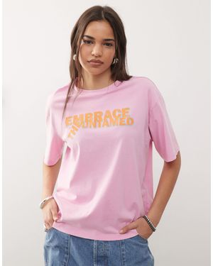 Noisy May Oversized Tee With Front Slogan - Pink