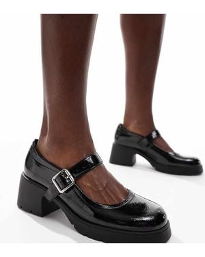ASOS Wide Fit Saxton Chunky Mary Jane Heeled Shoes - Brown