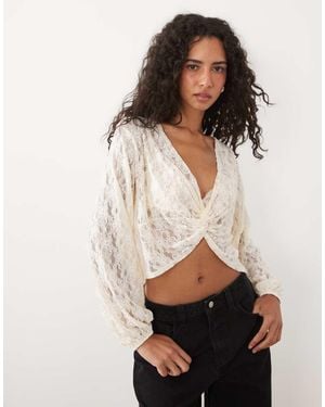 Miss Selfridge Top Met Kanten Gedraaide Voorkant - Naturel