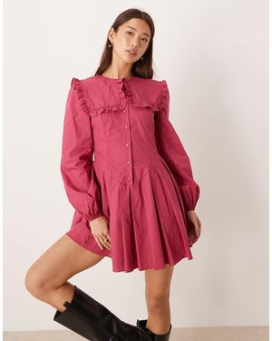 Glamorous Mini-Jurk Met Lange Mouwen En Dramatische Kraag - Roze