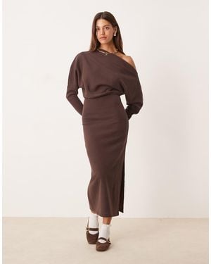 ASOS Supersoft Long Sleeve Fallen Shoulder Midi - Brown