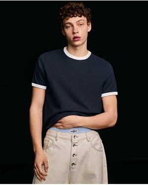 Bershka Short Sleeve Contrast Rib T-shirt - Black