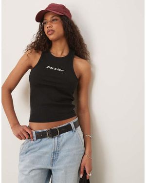 Dickies Canotta Nera A Coste Con Logo Al Centro - Blu