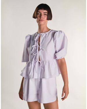 Glamorous Tie Front Peplum Top - Purple