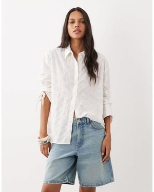 Miss Selfridge Broderie Oversized Shirt - White