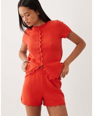 ASOS Slub Yarn Shorts With Scallop Edge - Red