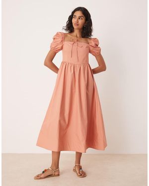 Glamorous Midaxi Jurk Met Vierkante Hals En Pofmouwen - Roze