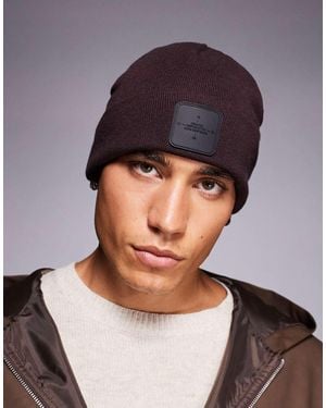 River Island Jersey Badge Beanie - Brown