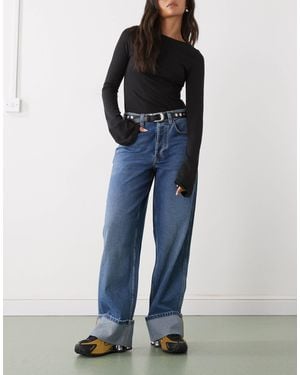 Collusion X002 baggy Jeans With Cinch Back And Turn Up Hem - Blue