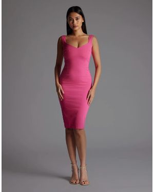 Vesper Bodycon Midi Dress With Wide Straps - Pink