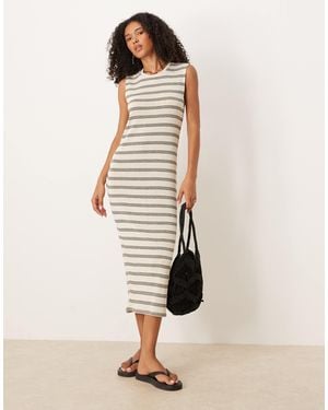 Vila Knitted Stripe Midi Dress - Natural