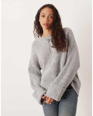 JJXX Oversized Knit Jumper With Fold Up Sleeves - Grey