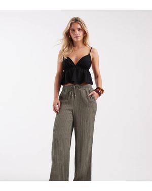 Only Petite Pantalones Verde Oliva De Pernera Ancha De Tejido Texturizado Efecto Arrugado De