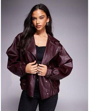 Kaiia Exclusive Textu Faux Leather Oversized Bomber Jacket - Red