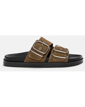 Pull&Bear Flat Leather Sandals With Buckles - Brown