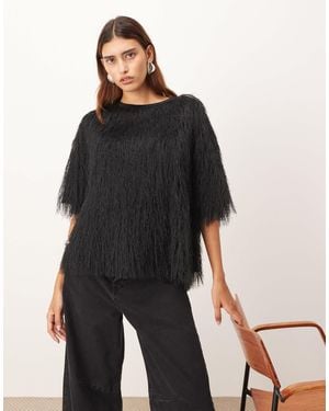 ARRANGE Hybrid Woven Fringe Top - Black
