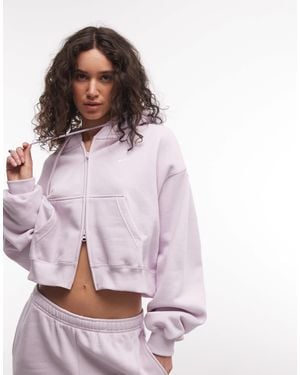 Nike Sweat à capuche zippé oversize court en molleton mi-épais lilas - Violet