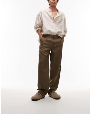 Mango Pantalones De Corte Tapered De Lino Premium De - Neutro