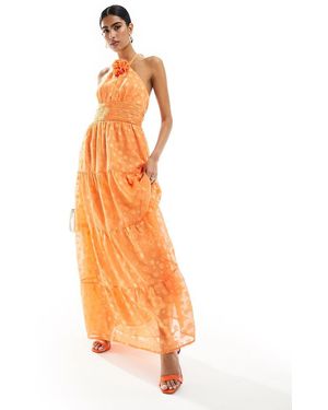 Maya Maxi-Jurk Met Halternek En Corsagedetail - Oranje