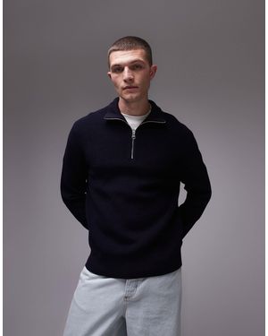 ARKET Pull épais côtelé en laine mélangée à col cheminée zippé - Bleu