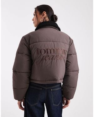 Tommy Hilfiger Teddy Collar Puffer Jacket - Brown
