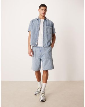Calvin Klein Linen Mix Denim Utility Shorts Co-Ord - Blue