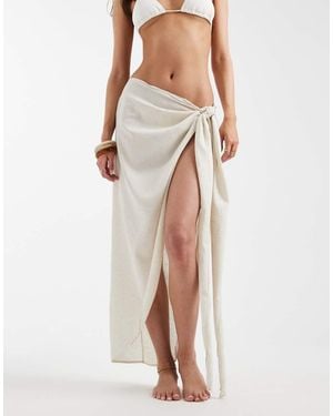 ASOS Pareo Playero Beis Cruzado Con Lazada En La Cintura De Tejido Con Lino De -Neutro - Blanco