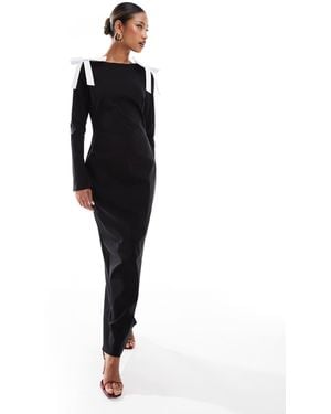 DASKA Jersey Maxi Dress With Shoulder Bow Detail - Black