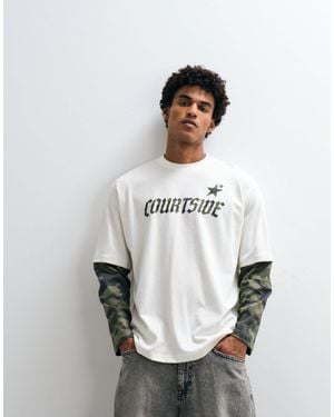 Courtside Camo Printed Layered Long Sleeve T-shirt - White