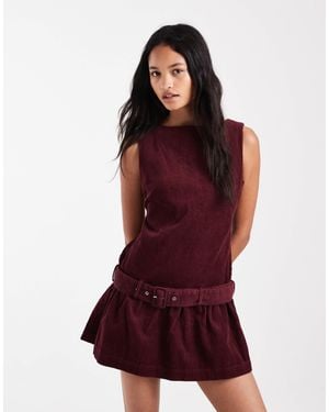 ASOS Cord Shift Mini Dress With Belt Detail - Red