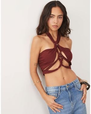ASOS Twist Bust Knot Halter Neck Top - Blue
