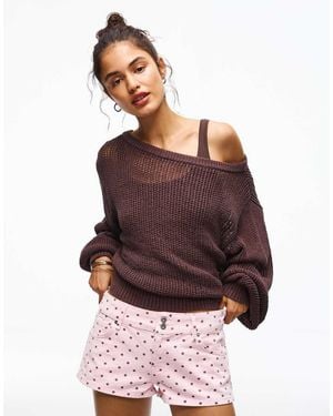 Bershka Polka Dot Shorts - Purple