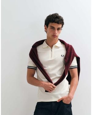 Fred Perry Bold Tipped Zip Polo Shirt - White