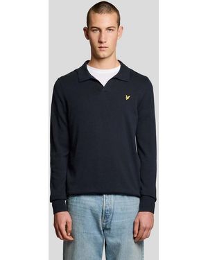 Lyle & Scott Mid Knits Cotton Long Sleeve Polo Collar Jumper - Blue