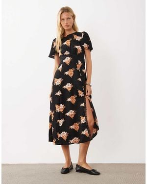 New Look Lace Trim Puff Sleeve Midi Dress - White