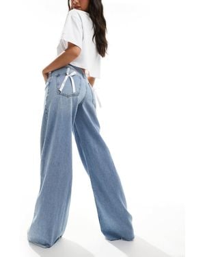 Pull&Bear Wide Fit Bow Detail Jeans - Blue