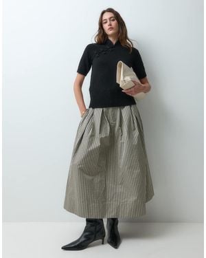 & Other Stories High Waisted Cotton Rich Midi Skirt With Belt Loops - Grey