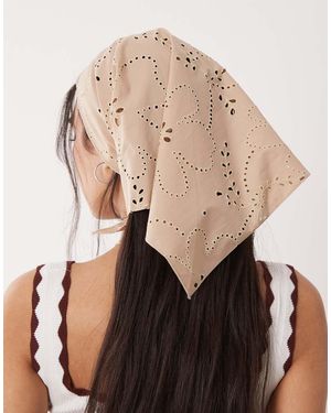 SUI AVA Bandana-Sjaal Met Gebloemde Broderie - Naturel