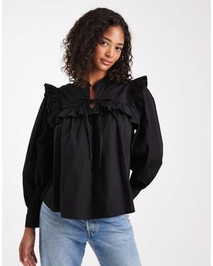 ASOS Tie Front Lace Insert Blouse - Black