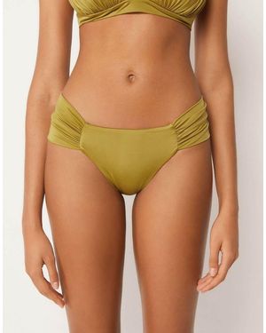 Calzedonia Shiny Satin Ruched Bikini Bottoms - Green