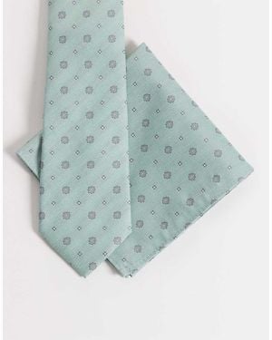 ASOS Vintage Print Tie And Pocket Square - Blue
