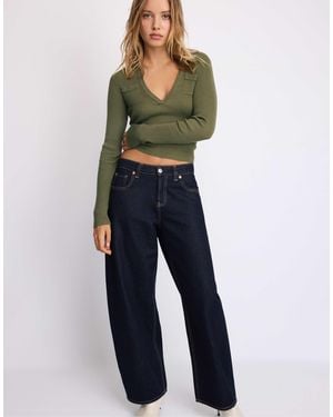 Stradivarius Strickpullover mit polokragen und taschen - Blau