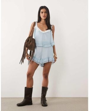 Miss Selfridge Lace Trim Playsuit - Blue