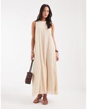Object Crinkle Plisse Sleeveless Trapeze Maxi Dress - Natural