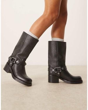 ASOS Colton Premium Leather Harness Trucker Knee Boots - Natural