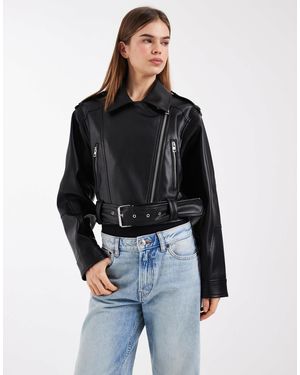 ASOS Leather Look Shrunken Biker Jacket - Black