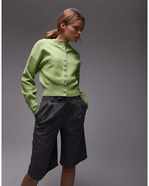 TOPSHOP Knitted Compact Fitted Waist Cardi - Green