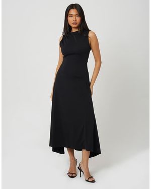 Brave Soul Jersey High Neck Asymetric Hem Maxi Dress - Black